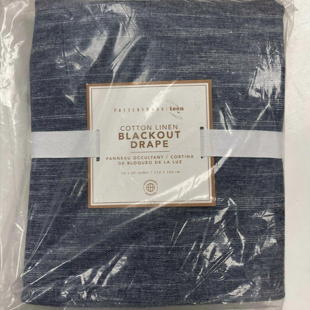 Pottery Barn Teen Cotton Linen Blackout Curtain 63" Navy